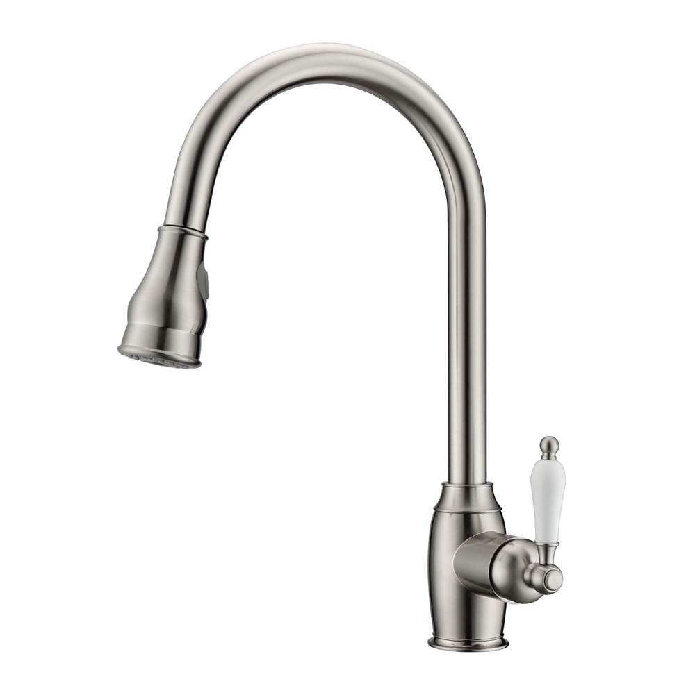 Barclay Bay Kitchen Faucet,Pull-OutSpray,Porcelain Handles,BN