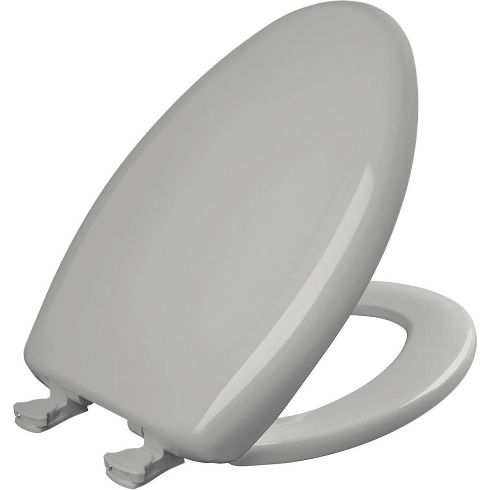 Bemis Elongated Plastic Toilet Seat with WhisperClose with EasyClean & Change Hinge and STA-TITE in Silver