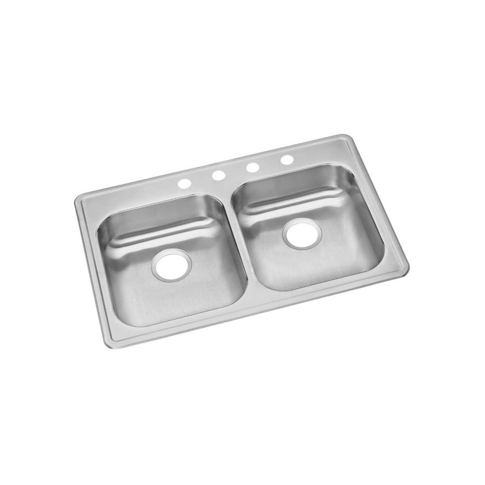 Elkay Dayton Stainless Steel 33'' x 21-1/4'' x 5-3/8'', 4-Hole Equal Double Bowl Drop-in Sink