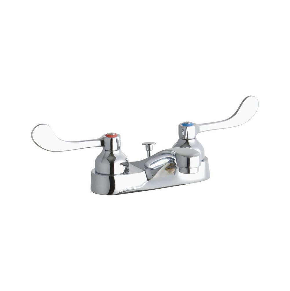 Elkay 4'' Centerset with Exposed Deck Faucet with Pop-up Drain Integral Spout 4'' Wristblade Handles