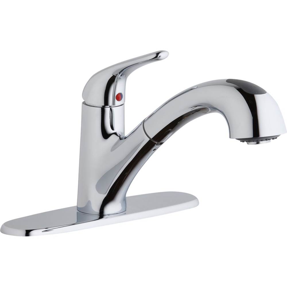 Elkay Everyday Single Hole Deck Mount Kitchen Faucet with Pull-out Spray Lever Handle Plus Optional Escutcheon Chrome