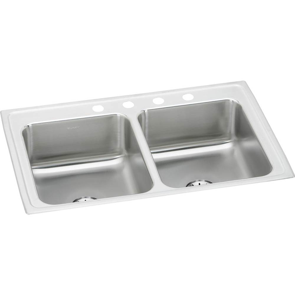 Elkay Lustertone Classic Stainless Steel 33'' x 21-1/4'' x 7-7/8'', 0-Hole Equal Double Bowl Drop-in Sink w/ Perfect Drain