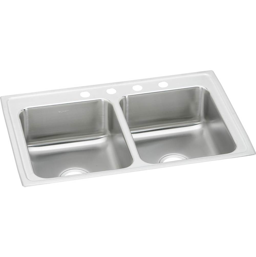 Elkay Lustertone Classic Stainless Steel 29'' x 18'' x 6'', 4-Hole Equal Double Bowl Drop-in ADA Sink