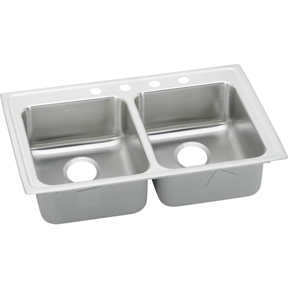 Elkay Lustertone Classic Stainless Steel 33'' x 21-1/4'' x 6-1/2'', 3-Hole Equal Double Bowl Drop-in ADA Sink with Quick-clip
