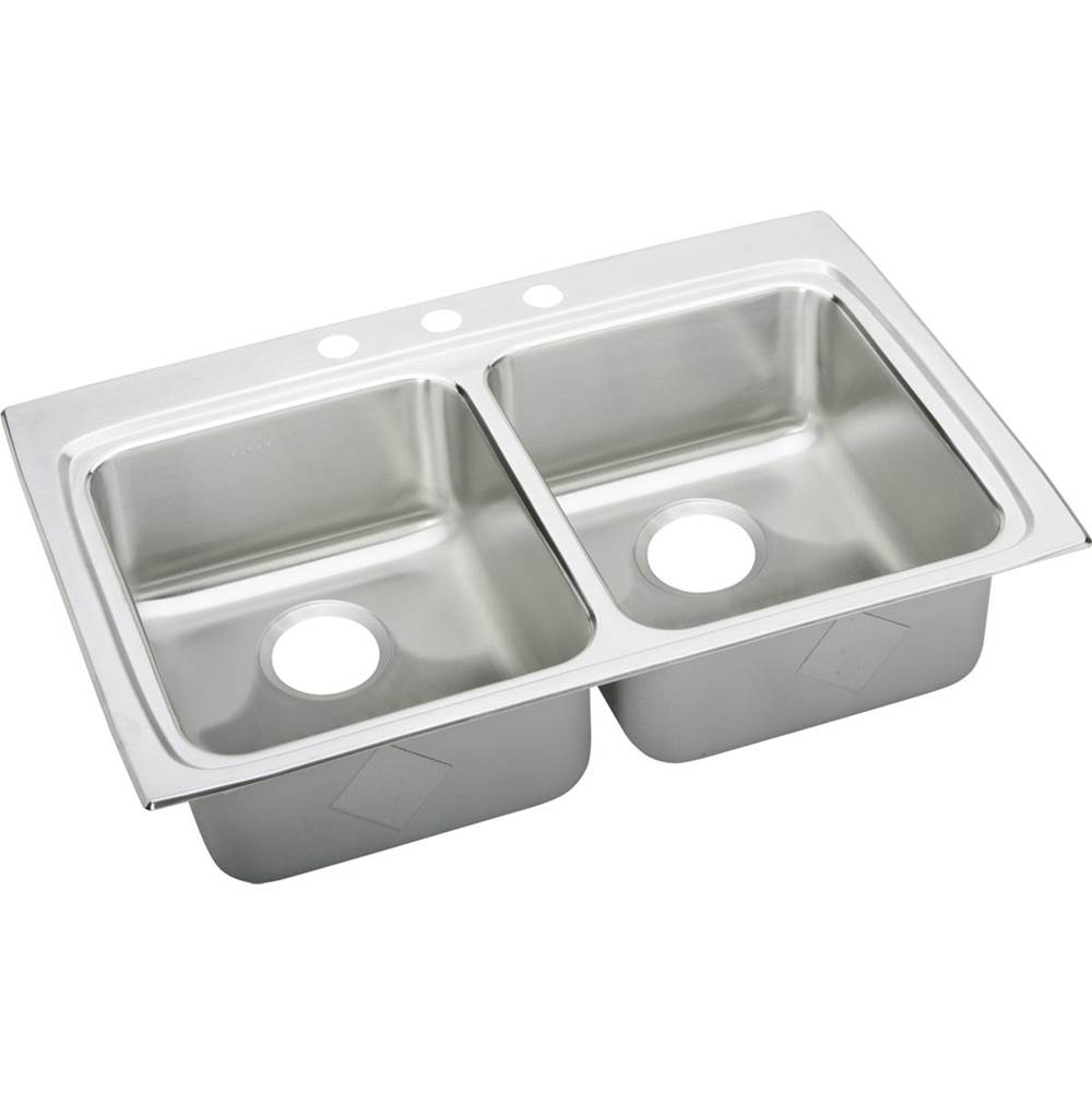 Elkay Lustertone Classic Stainless Steel 33'' x 22'' x 5-1/2'', 2-Hole Equal Double Bowl Drop-in ADA Sink with Quick-clip