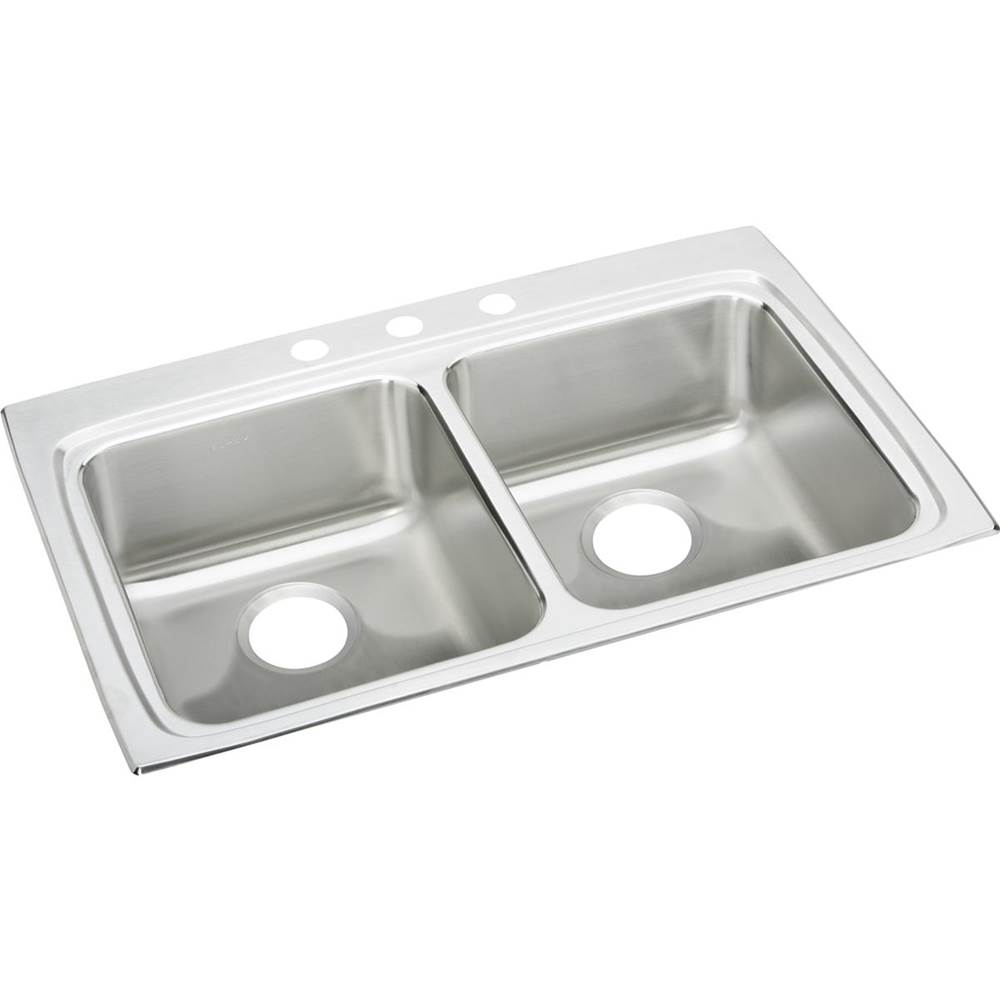 Elkay Lustertone Classic Stainless Steel 33'' x 22'' x 6'', 2-Hole Equal Double Bowl Drop-in ADA Sink