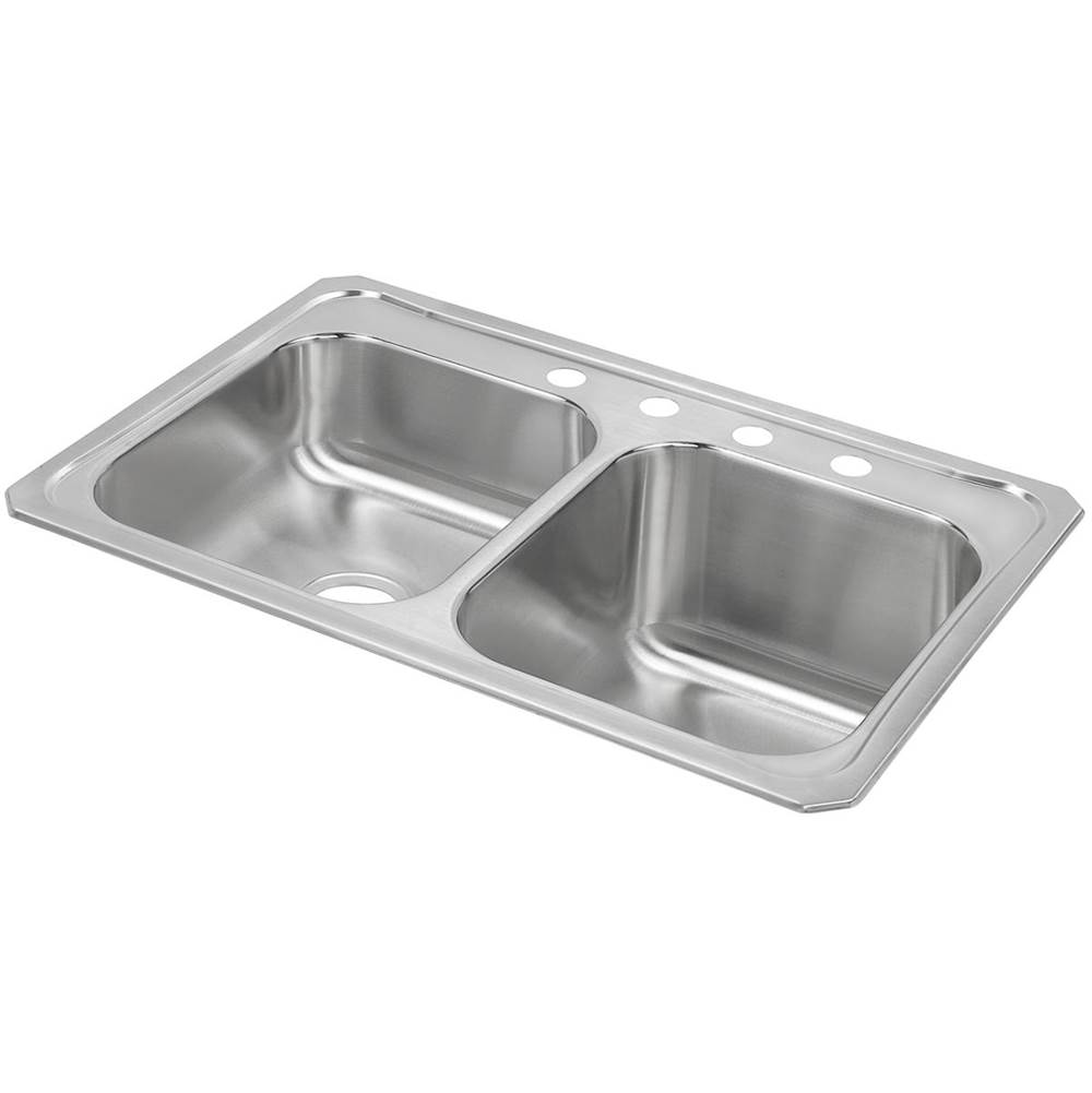 Elkay Celebrity Stainless Steel 33'' x 22'' x 10-1/4'', 4-Hole Equal Double Bowl Drop-in Sink with Left Small Bowl