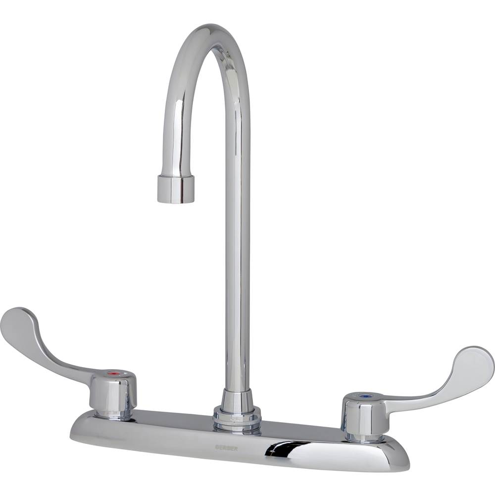 Gerber Plumbing Commercial 2H Kitchen Faucet w/ Gooseneck Spout Wrist Blade Handles & Color-Coded Handle Screws 1.75gpm Chrome