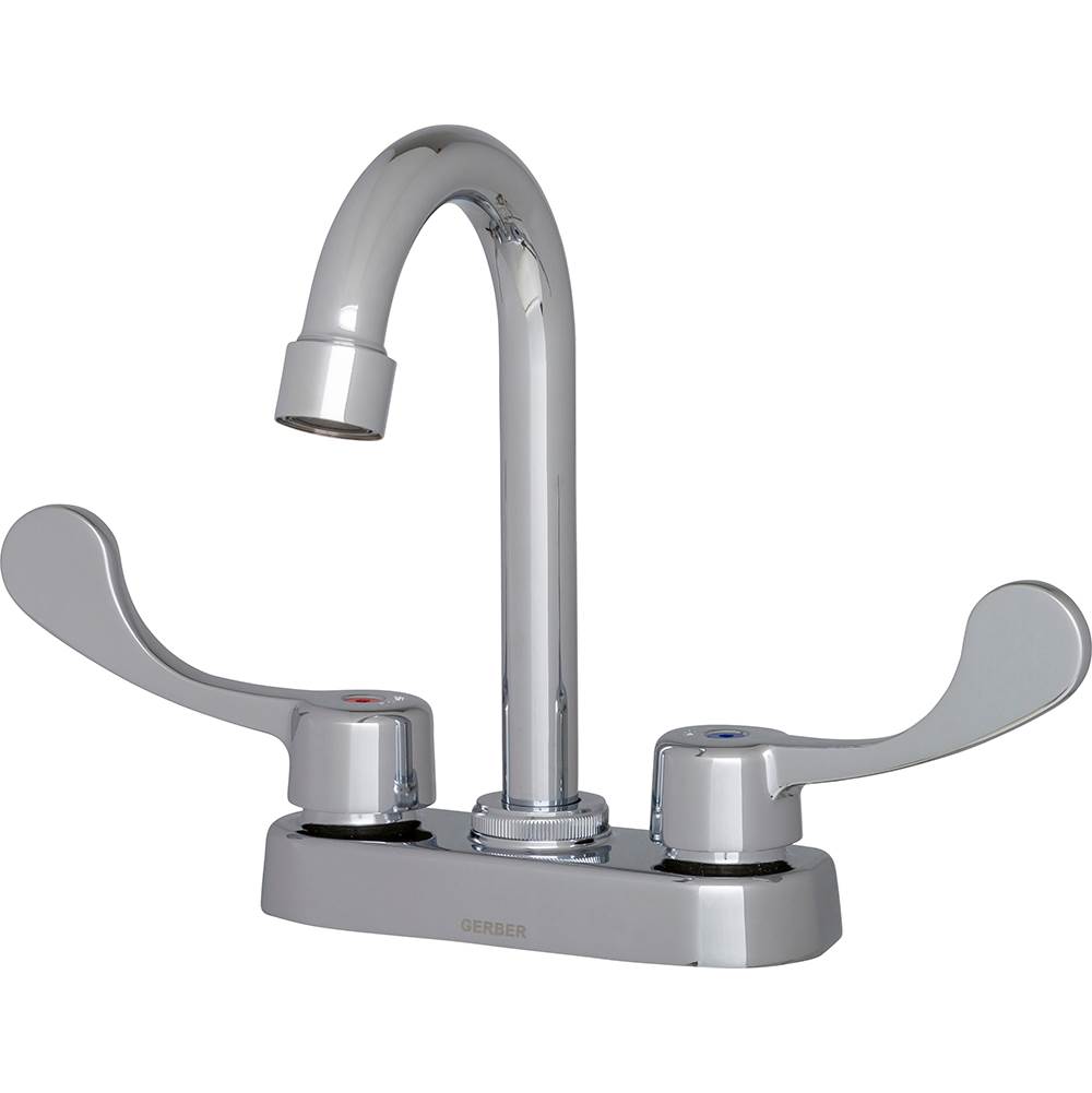 Gerber Plumbing Commercial 2H Bar Faucet w/ Gooseneck Spout & Wrist Blade Handles 1.75gpm Chrome