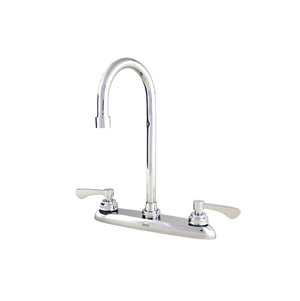 Gerber Plumbing Commercial 2H Kitchen Faucet w/ Gooseneck Spout & Metal Lever Handles 1.75gpm Chrome