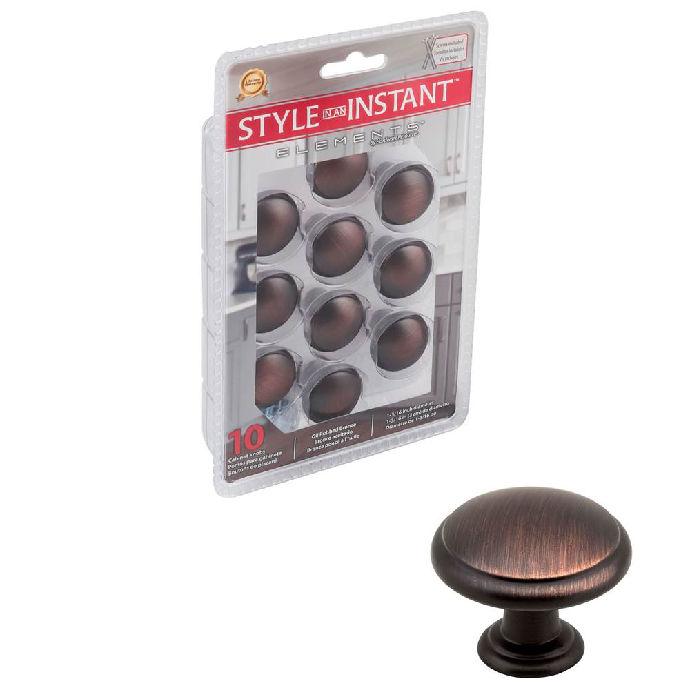 Hardware Resources 1-3/16'' Diameter Brushed Oil Rubbed Bronze Gatsby Retail Packaged Cabinet Mushroom Knob