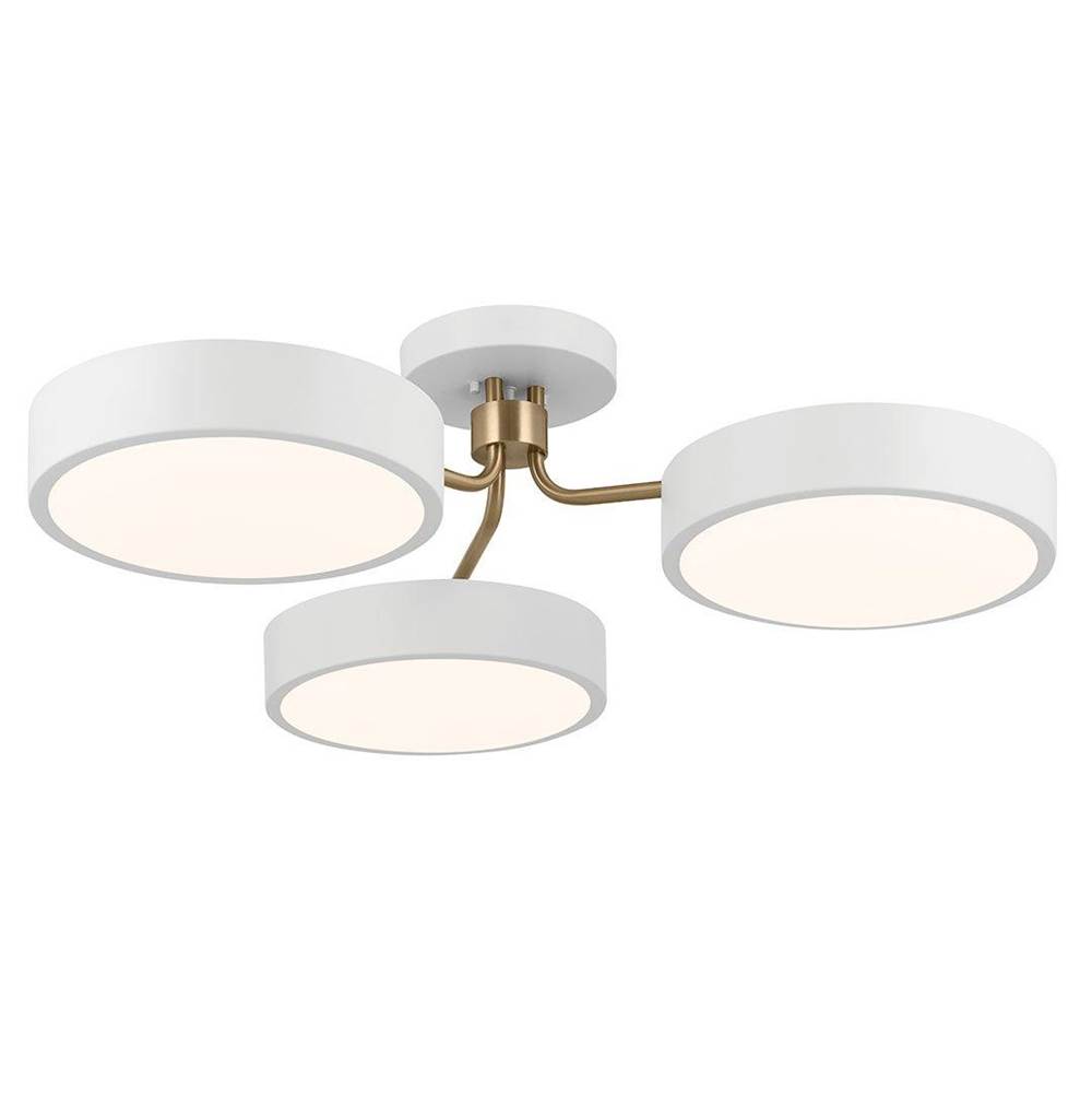 Kichler Lighting Sago 40 Inch 3 Light Semi Flush with Clear Acrylic with Inside Satin Etch in White and Champagne Bronze