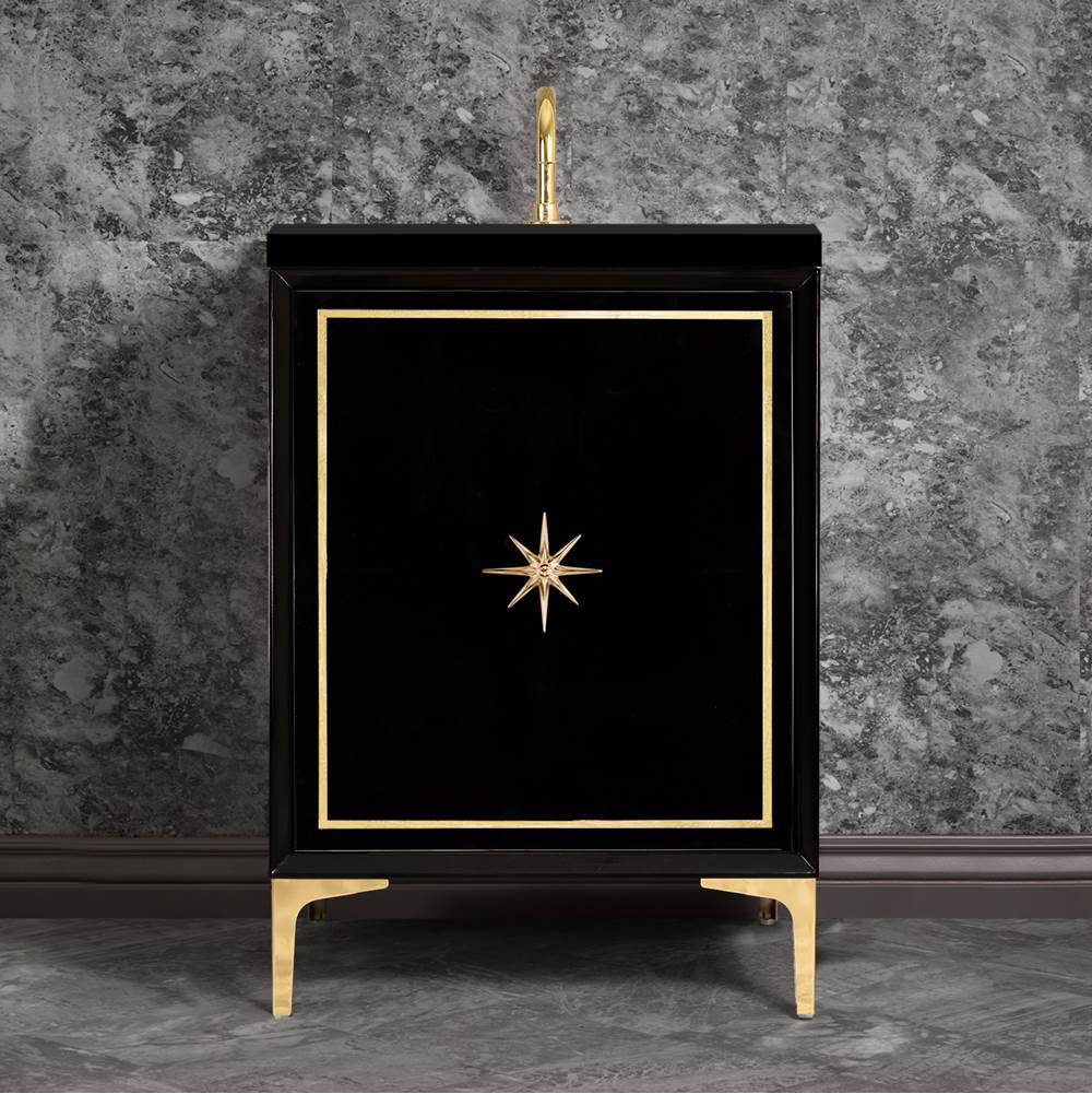 Linkasink Linea with 3'' Polished Brass Star Hardware, 24'' Wide Vanity, Black, 24'' x 22'' x 33.5'' (without vanity top)