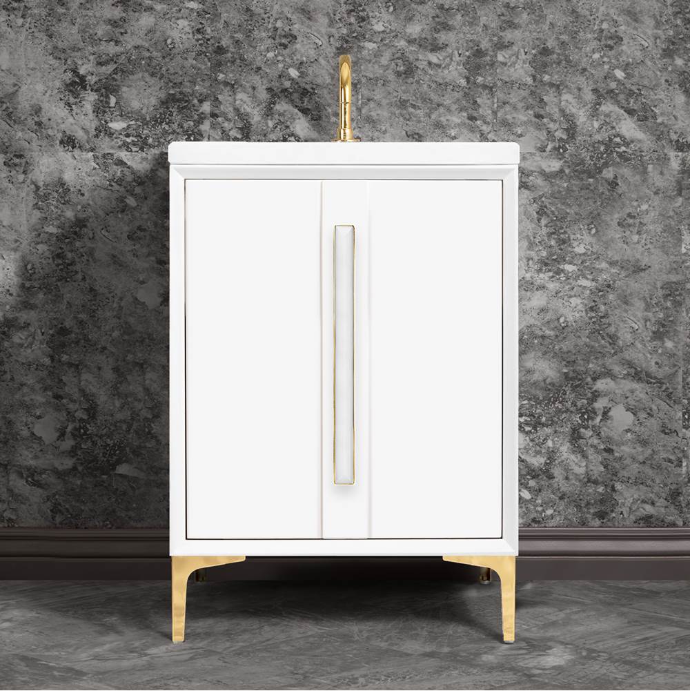 Linkasink TUXEDO with 18'' Artisan Glass Prism Hardware 24'' Wide Vanity, White, Polished Brass Hardware, 24'' x 22'' x 33.5'' (without vanity top)
