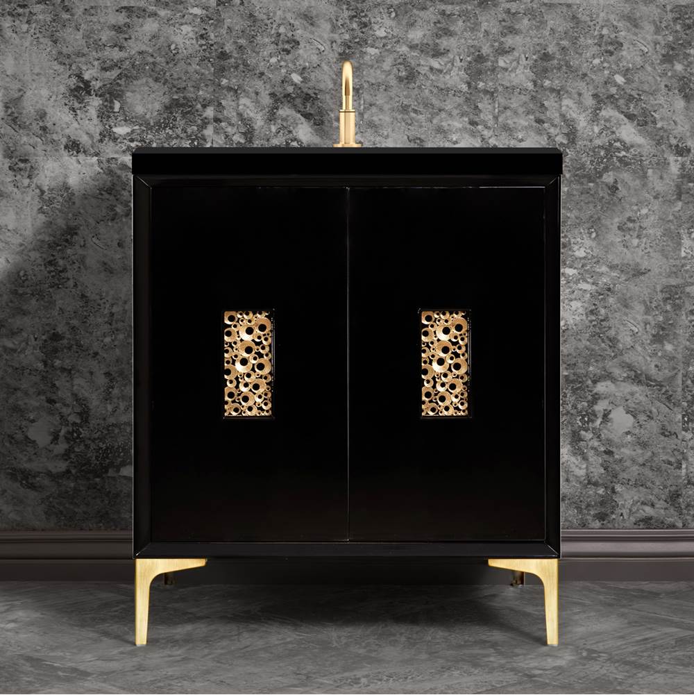 Linkasink Frame 30'' Wide Black Vanity with Satin Brass Coral Grate and Legs, 30'' x 22'' x 33.5'' (without vanity top)