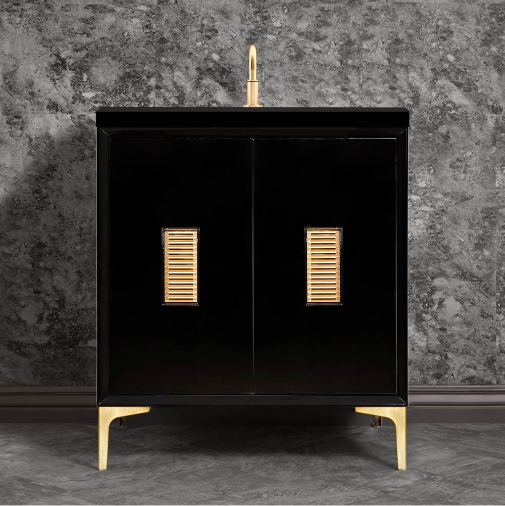 Linkasink Frame 30'' Wide Black Vanity with Satin Brass Louver Grate and Legs, 30'' x 22'' x 33.5'' (without vanity top)