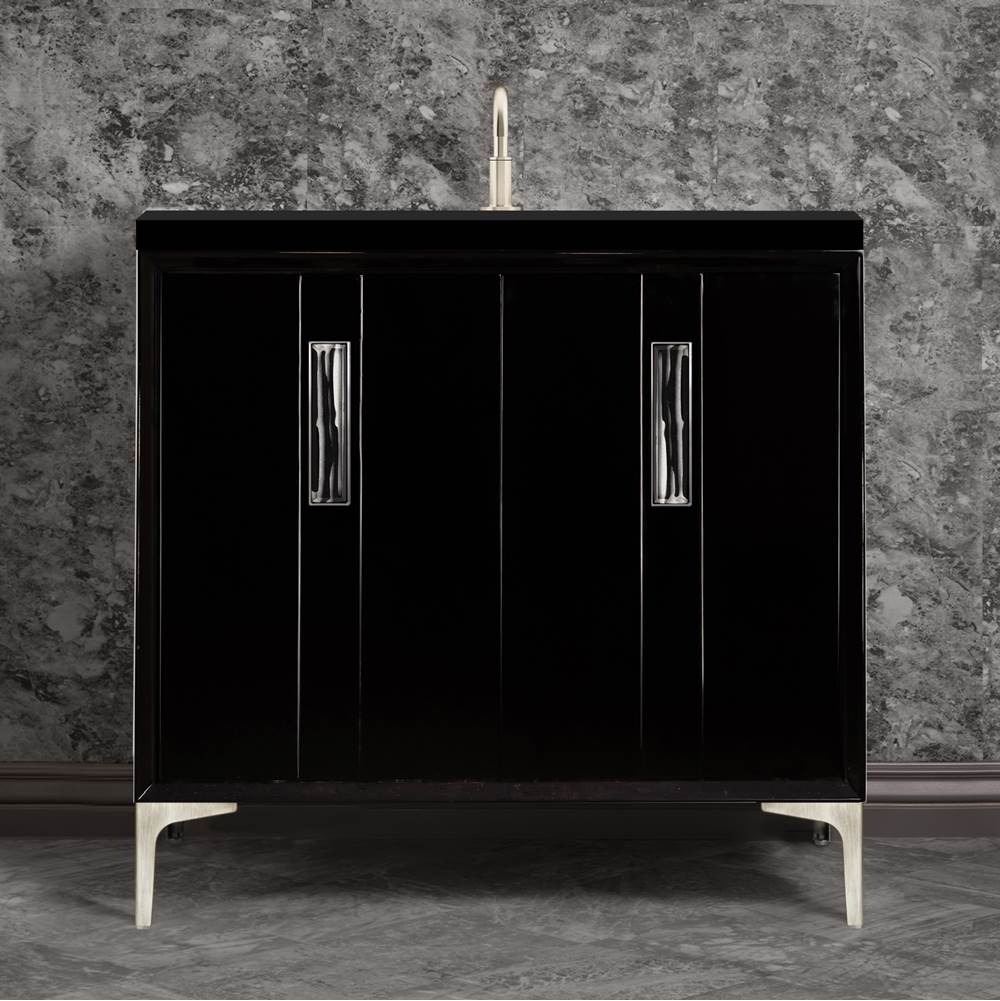 Linkasink TUXEDO with 8'' Artisan Glass Prism Hardware 36'' Wide Vanity, Black, Polished Brass Hardware, 36'' x 22'' x 33.5'' (without vanity top)