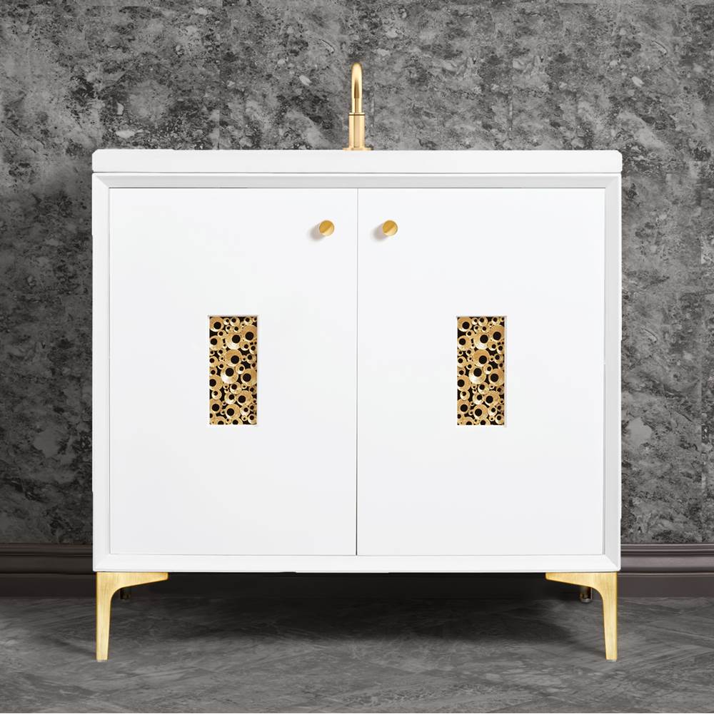 Linkasink Frame 36'' Wide White Vanity with Satin Brass Coral Grate and Legs