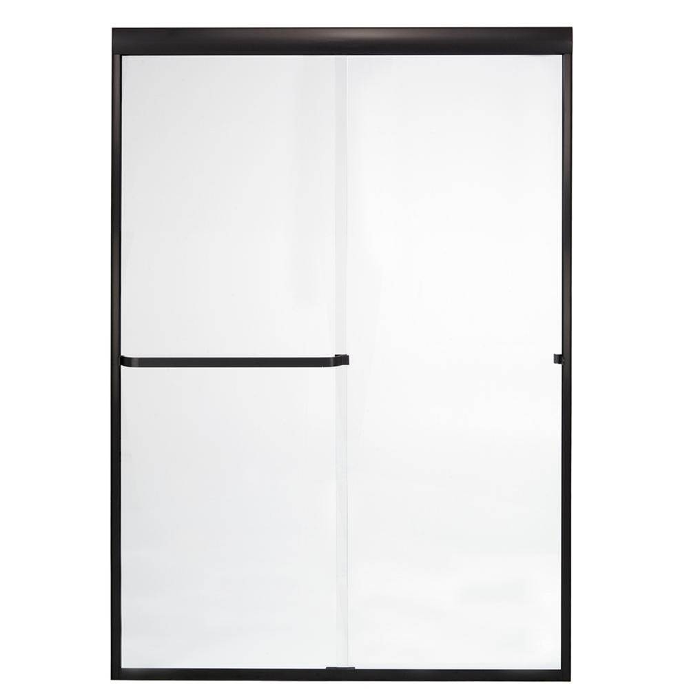 Mustee And Sons Frameless Bypass Door with Clear Glass, 48'', Oil Rub Bronze