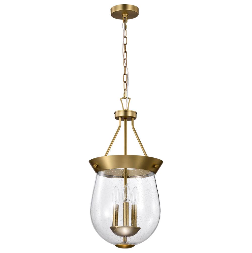Nuvo Boliver 3 Light Pendant; 11 Inches; Vintage Brass Finish; Clear Seeded Glass