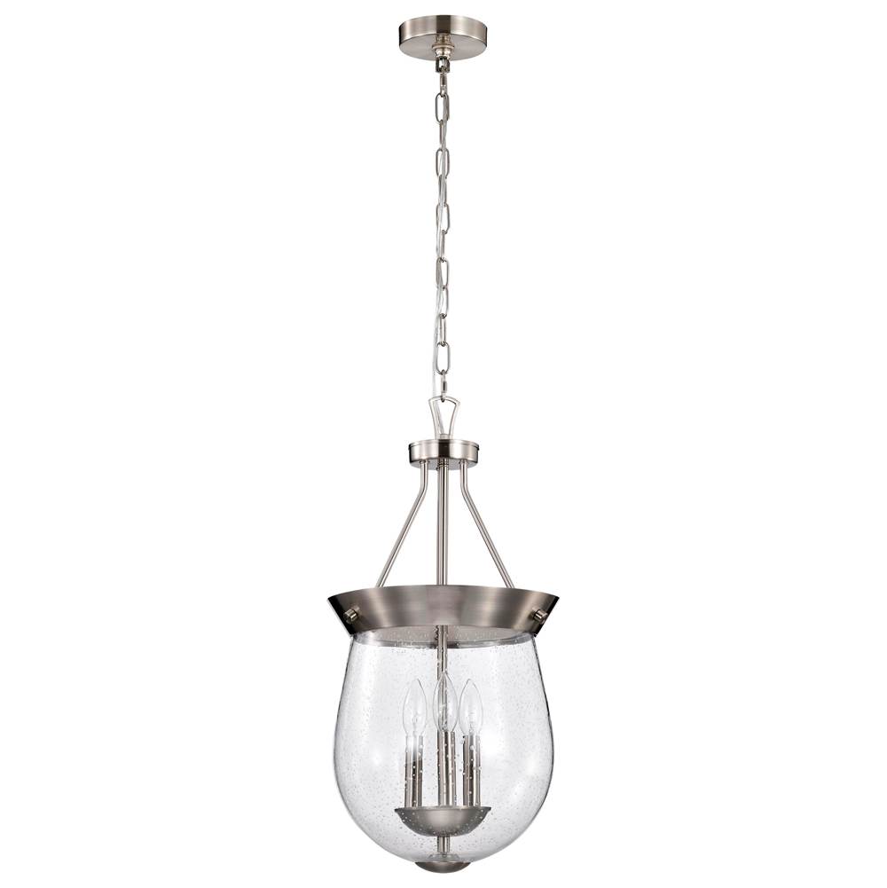 Nuvo Boliver 3 Light Pendant; 11 Inches; Brushed Nickel Finish; Clear Seeded Glass