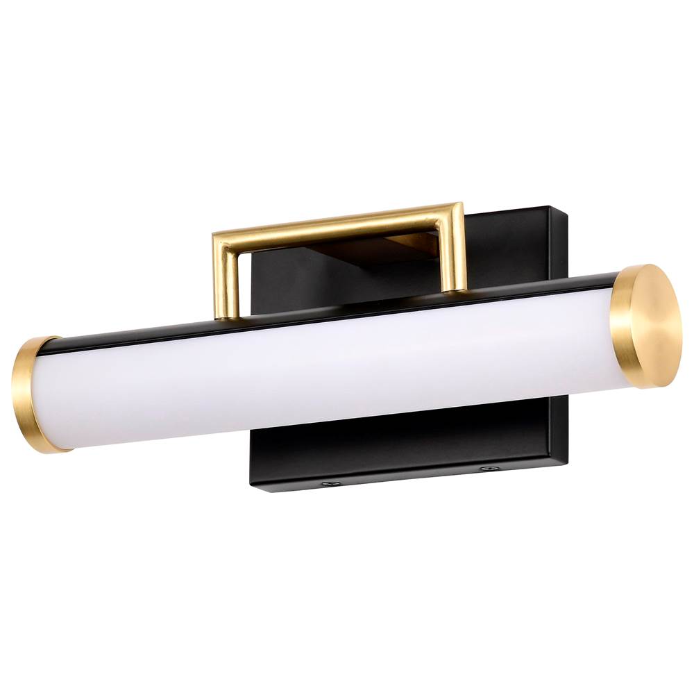 Nuvo Solano Small Vanity; LED; Black and Brushed Brass Finish; White Acrylic Lens