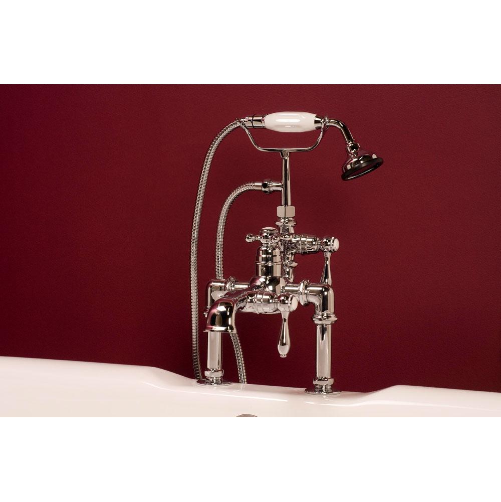 Strom Living Chrome Thermostatic Deck Mount Faucet, 7'' Centers, Straight Spout, W/Handheld Sh