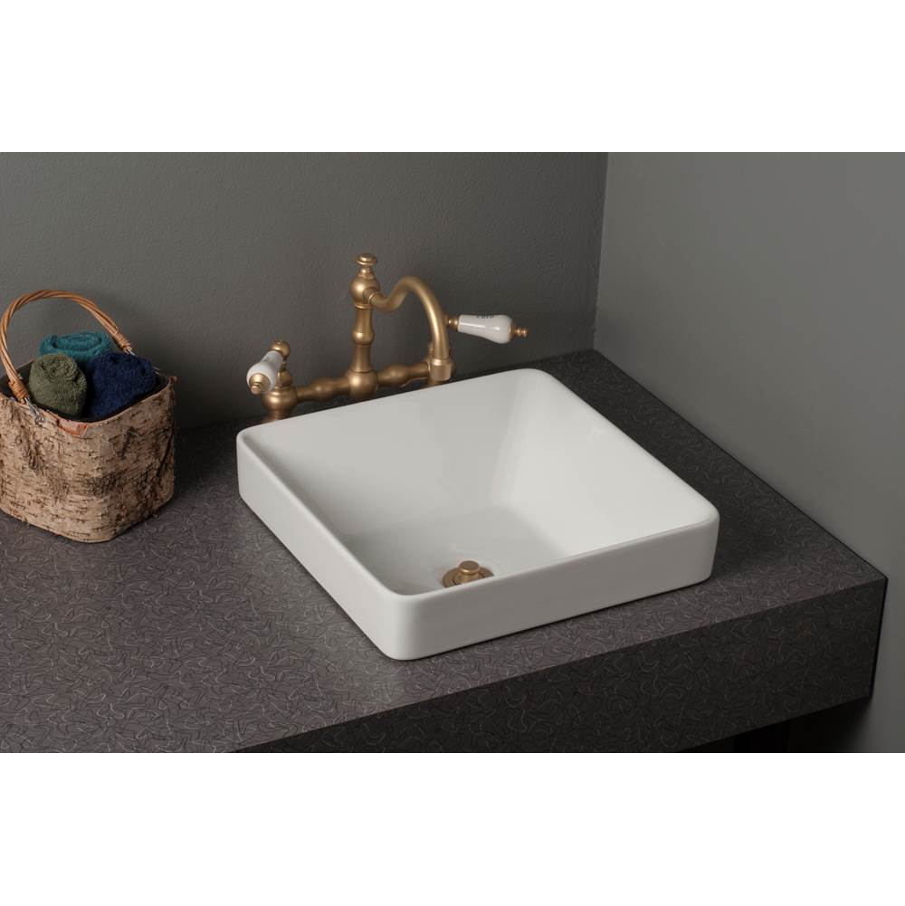 Strom Living Fireclay Square Semi Drop-In Lavatory Sink, Gloss White, 16'' X 16'' X 3'', Bowl Depth 5''